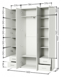 Шкаф четырехдверный Шарм Дизайн Комфорт МКЯ2 43 160х45 с зеркалом  белый