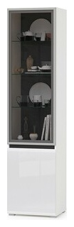 Шкаф витрина Моби Сидней корпус белый/чёрный  фасад белый глянец/прозрачное стекло с серой тонировкой (13 201) 1023450