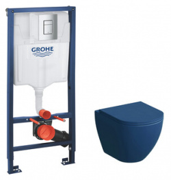 Комплект унитаза Grossman с инсталляцией Grohe  сиденье микролифт синий матовый (GR 4455BLMS 38772001) GR + 38772001