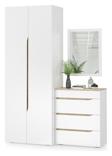 Набор шкафов Моби Муссон с зеркалом  корпус белый фасад дуб эндгрейн элегантный (13 198+13 97) 1023685