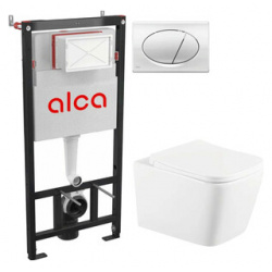 Комплект унитаза Selena Quadra с инсталляцией AlcaPlast  кнопка хром сиденье микролифт (Q001WG/M71) 123 0585