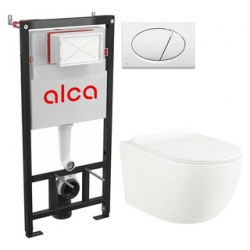 Комплект унитаза Selena Esfera с инсталляцией AlcaPlast  кнопка белая сиденье микролифт (E001WG/M70) 123 0589