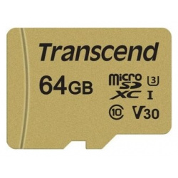 Карта памяти Transcend 64GB microSDXC Class 10 UHS I U3 V30 R95  W60MB/s with adapter (TS64GUSD500S) TS64GUSD500S