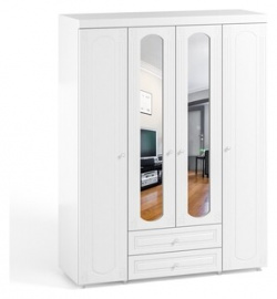 Шкаф четырехдверный ОЛМЕКО Афина АФ 63 две зеркальные дверцы  с ящиками белое дерево OLMP002424