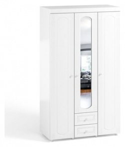 Шкаф трехдверный ОЛМЕКО Афина АФ 57 с зеркальной дверью и ящиками  белое дерево OLMP002418