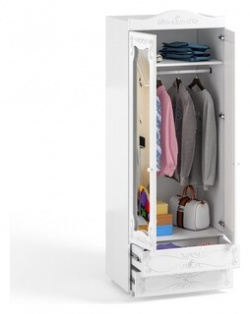 Шкаф для одежды ОЛМЕКО Италия ИТ 50 с зеркальными дверьми и ящиками  белое дерево OLMP002330