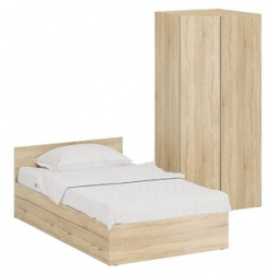 Комплект мебели СВК Стандарт кровать 120х200 с ящиками  шкаф угловой 81 2х81 2х200 дуб сонома (1024352) 1024352