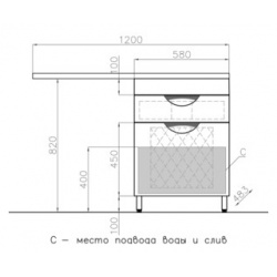 Тумба с раковиной Style line Жасмин 60 (120L) бельевой корзиной  под стиральную машину белая (ЛС 00000645 + 2000949237411) 4650134471441 2000949237411