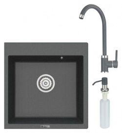 Кухонная мойка и смеситель Point Арбель 51 с дозатором  графит (PN3001GR PN3101GR PN3201GR) PN3001GR + PN3201GR