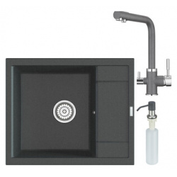 Кухонная мойка и смеситель Point Римо 60 с дозатором  графит (PN3010GR PN3103GR PN3201GR) PN3010GR + PN3201GR