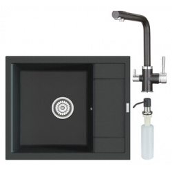 Кухонная мойка и смеситель Point Римо 60 с дозатором  черная (PN3010B PN3103B PN3201B) PN3010B + PN3201B