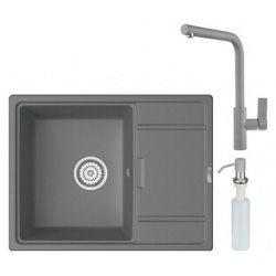 Кухонная мойка и смеситель Point Стил 65 с дозатором  серая (PN3009AL PN3102AL PN3201AL) PN3009AL + PN3201AL