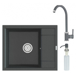 Кухонная мойка и смеситель Point Римо 60 с дозатором  графит (PN3010GR PN3101GR PN3201GR) PN3010GR + PN3201GR
