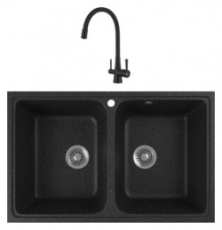 Кухонная мойка и смеситель GreenStone GRS 15 308 Lemark Comfort LM3075BL с сифоном  черная +