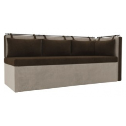 Кухонный угловой диван АртМебель Метро велюр коричневый/бежевый правый угол 105031