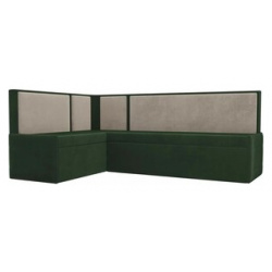 Кухонный угловой диван АртМебель Кристина велюр зеленый/бежевый левый угол 118456L