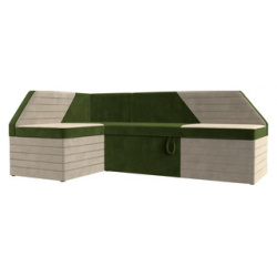Кухонный угловой диван АртМебель Дуглас микровельвет зеленый бежевый левый угол 106909L