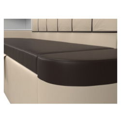 Кухонный угловой диван АртМебель Тефида экокожа коричневый бежевый левый угол 107536L