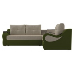 Угловой диван АртМебель Митчелл микровельвет бежевый зеленый правый угол 107549