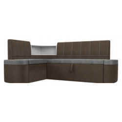 Кухонный угловой диван АртМебель Тефида рогожка серый коричневый левый угол 107533L