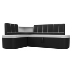 Кухонный угловой диван АртМебель Тефида экокожа белый черный левый угол 107535L