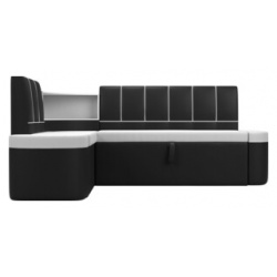 Кухонный угловой диван АртМебель Тефида экокожа белый черный левый угол 107535L