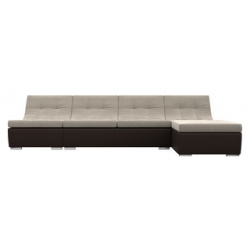 Угловой модульный диван АртМебель Монреаль микровельвет бежевый экокожа коричневый 111505