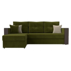 Угловой диван Мебелико Валенсия микровельвет зеленый левый угол 29085L