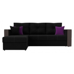 Угловой диван Мебелико Валенсия микровельвет черный левый угол 29082L