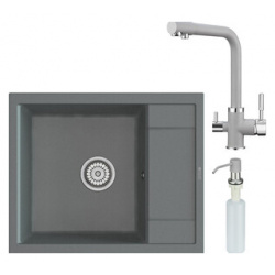 Кухонная мойка и смеситель Point Римо 60 с дозатором  серая (PN3010AL PN3103AL PN3201AL) PN3010AL + PN3201AL