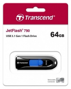 Флеш накопитель Transcend 64GB JetFlash 790 (Black/blue) (TS64GJF790K) TS64GJF790K