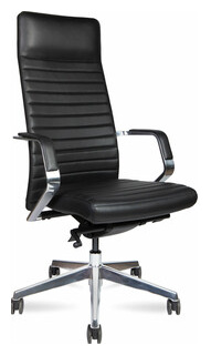 Офисное кресло NORDEN Сиена M A1811 1 black leather черная кожа/строчка/алюминевая база