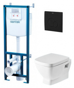 Комплект унитаза Santek Нео безободковый  с инсталляцией и черной клавишей сиденьемикролифт (1WH501776) 1 WH50 776