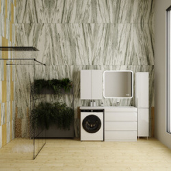 Мебель для ванной Style line Даллас Люкс 78 (140R) напольная  с зеркалом и шкафом под стиральную машину белая
