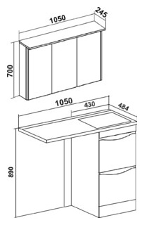 Мебель для ванной Runo Орион 45х48 (105) левое крыло  белая