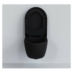 Унитаз подвесной безободковый Ambassador Abner с толстым сиденьем микролифт  матовый черный (103T20201R 102T20201) 103T20201R + 102T20201
