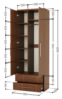 Шкаф комбинированный с ящиками Шарм Дизайн Мелодия МКЯ 22 90х60 орех