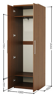 Шкаф для одежды Шарм Дизайн Комфорт МШ 21 100х45 с зеркалами  орех