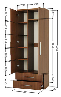 Шкаф комбинированный с ящиками Шарм Дизайн Комфорт МКЯ 22 80х45 зеркалом  орех
