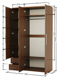 Шкаф трехдверный Шарм Дизайн Комфорт МКЯ 32/1 90х60 с зеркалом  орех