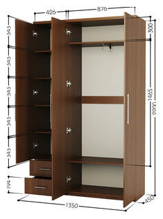 Шкаф трехдверный Шарм Дизайн Комфорт МКЯ 32/1 135х45 с зеркалами  орех