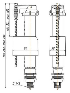 Впускной механизм АНИ пласт 1/2 нижний  штуцер латунный (WC5520) 520503