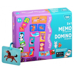 Настольные игры  Мемо Домино Забавные животные 2 в 1 20 карточек 28 фишек