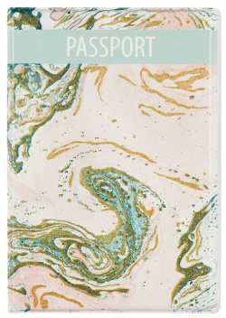 Обложка для паспорта Marble style (мрамор розовый с бирюзовым) (глиттер) (ПВХ бокс) 