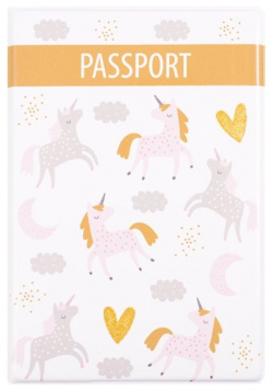 Обложка для паспорта Единороги с сердечками (глиттер) (ПВХ бокс) 
