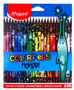 Карандаши цветные 24цв "COLORPEPS MONSTER"  к/к подвес MAPED