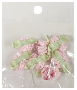 Пришивные розочки с листиками 3 см  светло розовые (7шт)(пакет) (11 01031 1 5)