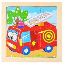 Деревянная пазл рамка "Пожарная машинка"  9 элементов игрушка