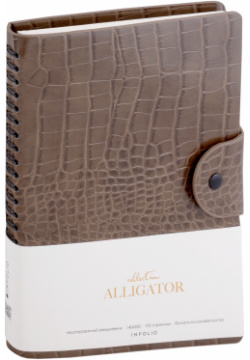 Ежедневник недат  А5 96л "Alligator" серый иск кожа мягкий переплет полускр спираль на кнопке тонир блок