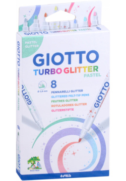 Фломастеры 08цв "GIOTTO TURBO GLITTER PASTEL" с блестящ  черн европодвес на водной основе GIOTTO
